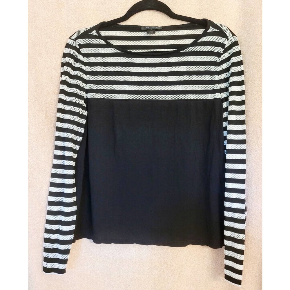 St. John Round Neck Ivory Long Sleeve Pullover Triacetate Blend Blouse Top 10